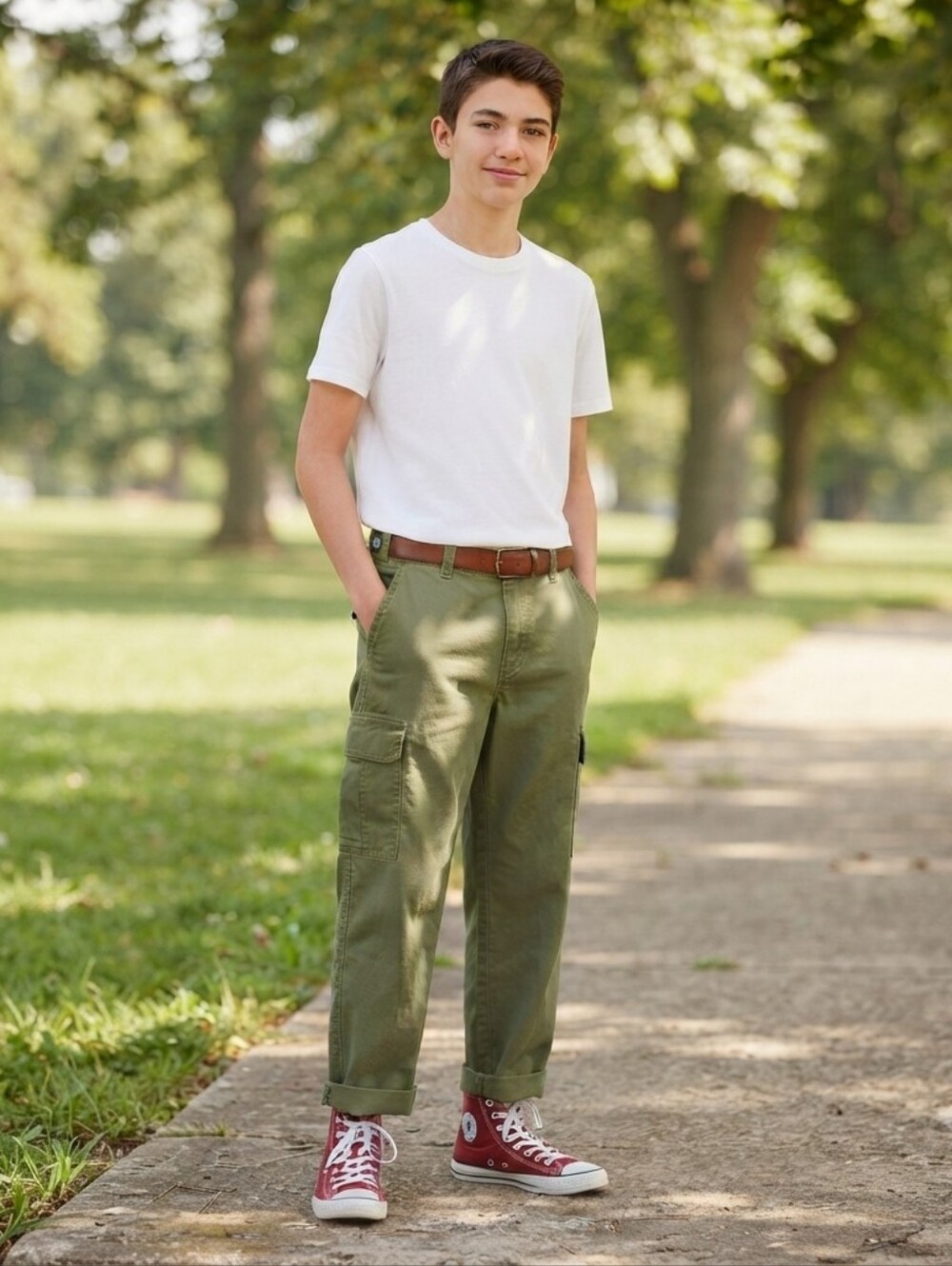 Cat & Jack Boys Olive Green Baggy Cargo Pants Adjustable Waist Size 16 NWT